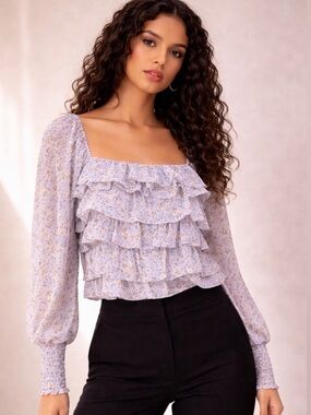 REVOLVE ASTR The Label Lavender Fields Floral Ruffle Top Size L